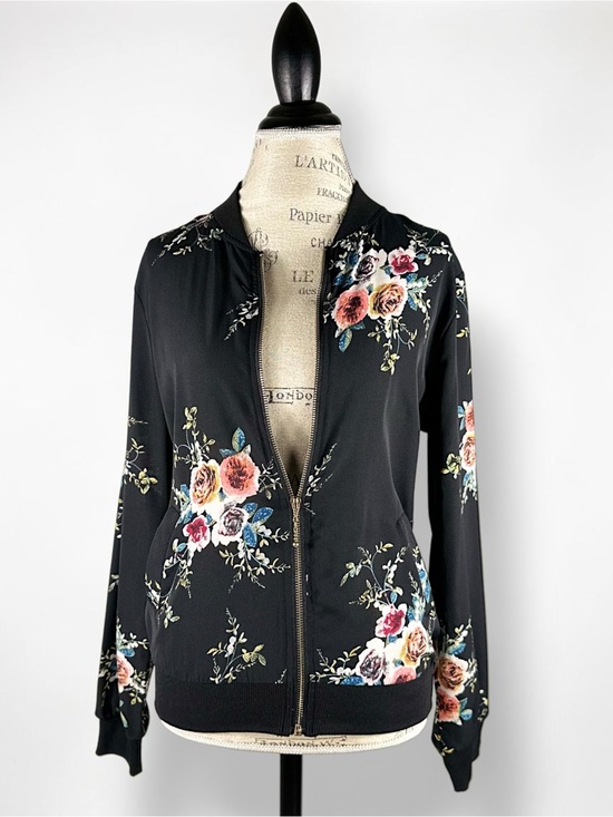 Unbranded Jackets & Blazers - Black Floral Bomber Jacket Semi Sheer Lightweight Zip Up Coat